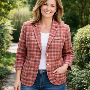 Talbots Plaid Cotton Blazer Lightweight Casual Office Jacket Size  14
